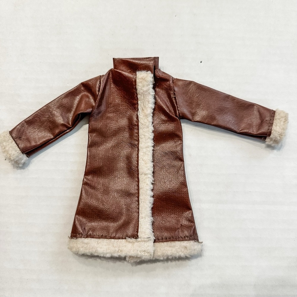 Vintage Barbie Clone Brown Pleather Jacket With White Faux Fur‎